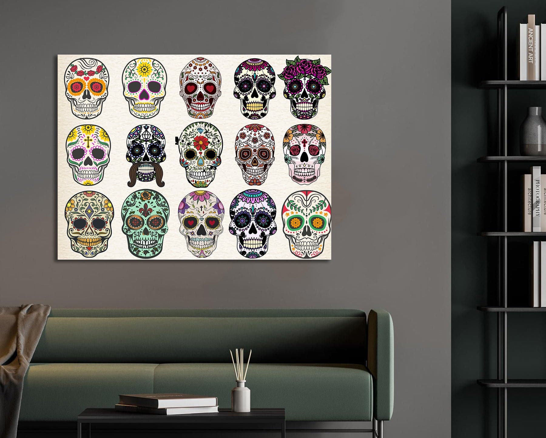 Pine Stretched  Framed 1 Panel - Sugar Skulls Set