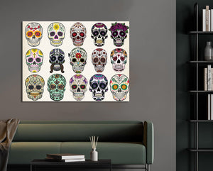 Pine Stretched  Framed 1 Panel - Sugar Skulls Set