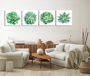 Pine Stretched  Framed 4 Panels - Succulents