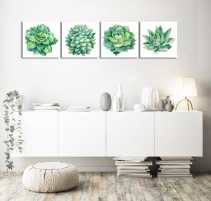 Pine Stretched  Framed 4 Panels - Succulents