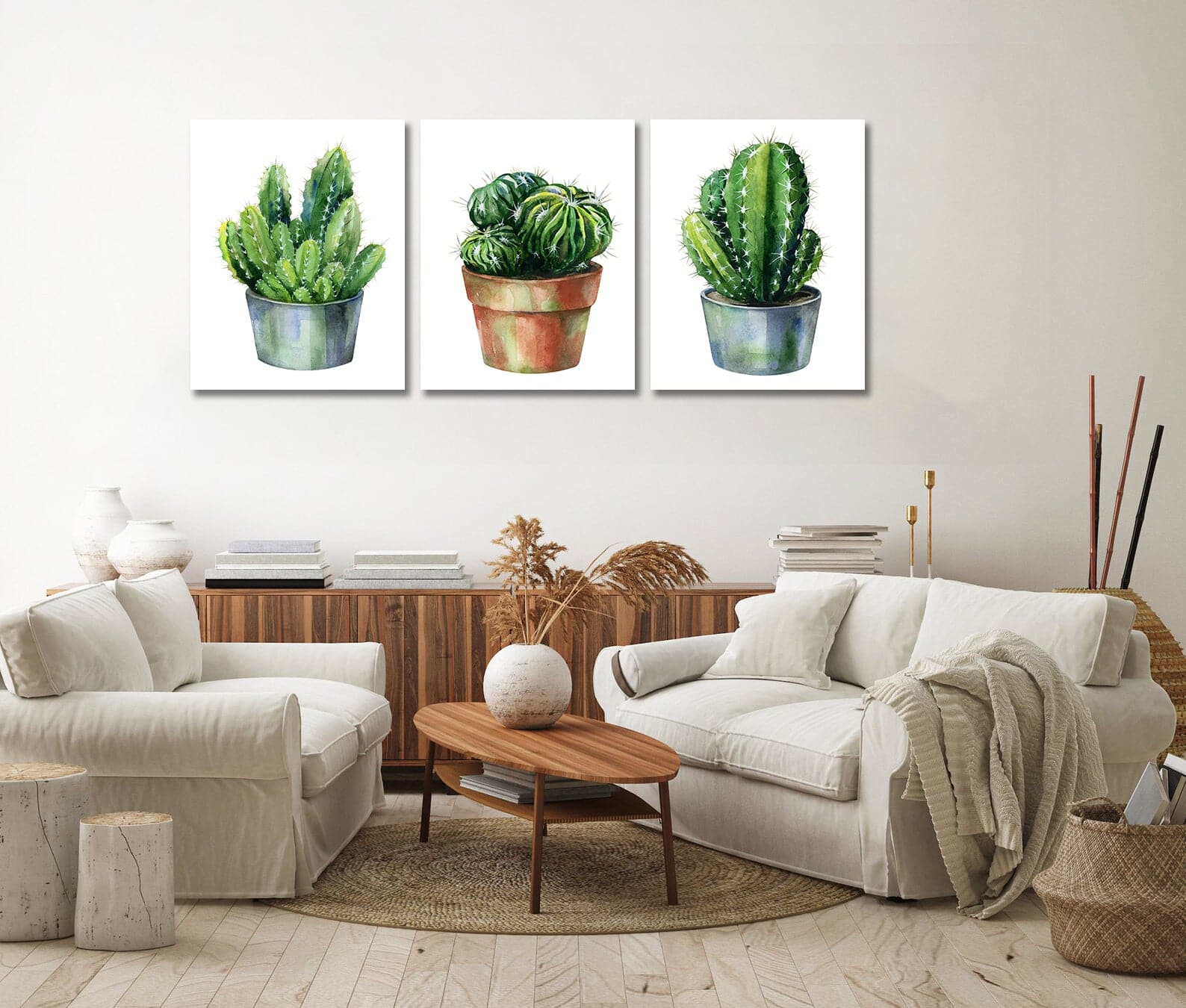 Pine Stretched  Framed 3 Panels - Cactus