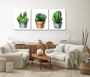 Pine Stretched  Framed 3 Panels - Cactus