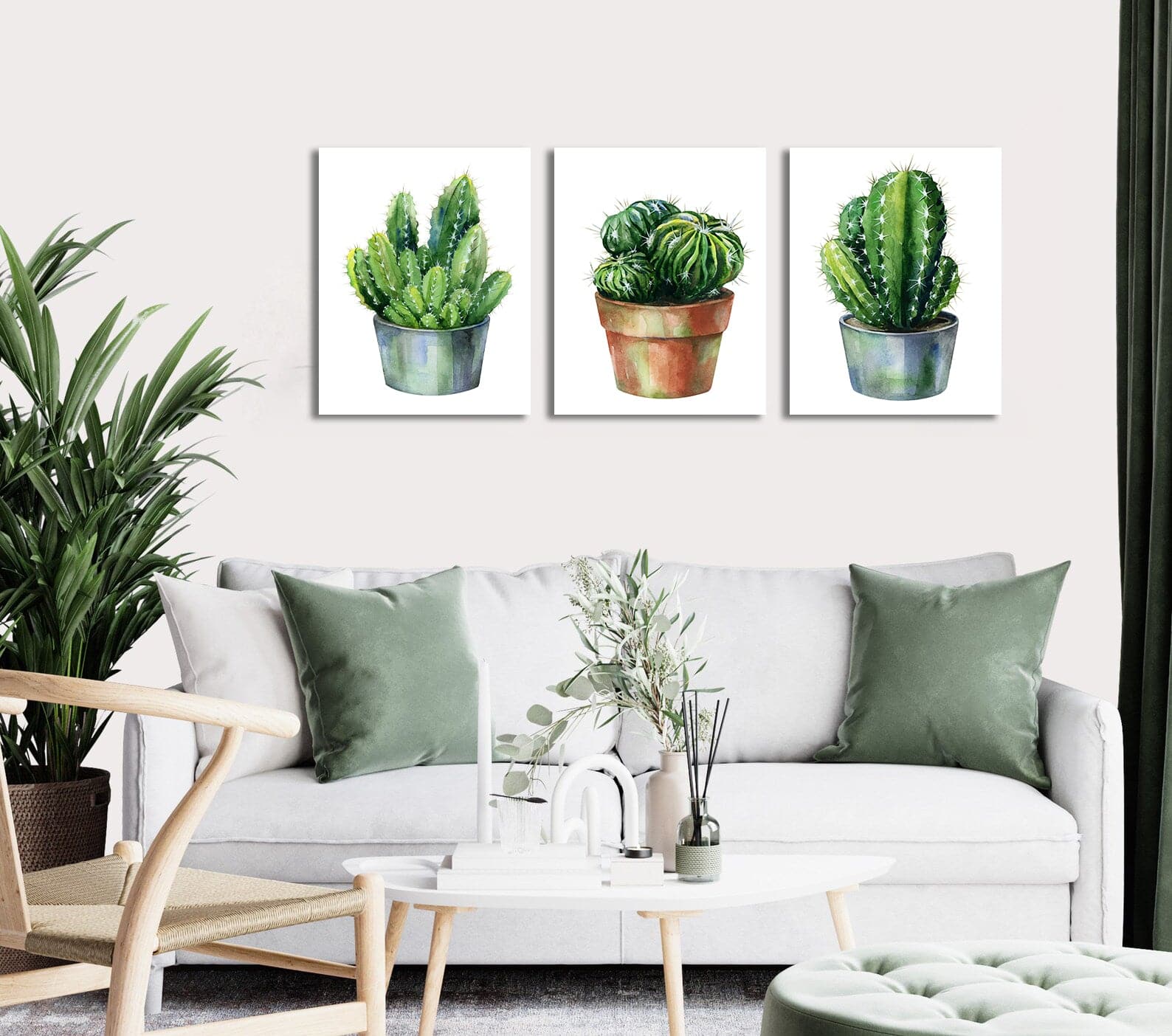 Pine Stretched  Framed 3 Panels - Cactus