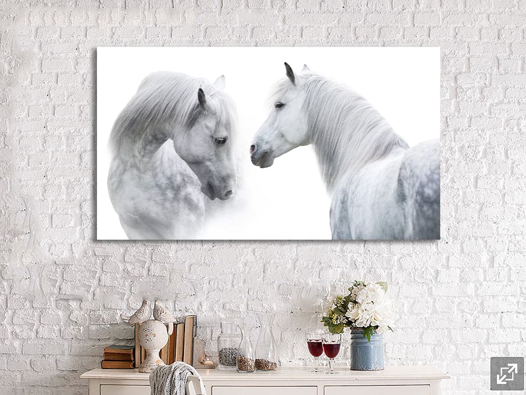 Pine Stretched  Framed 1 Panel - White Horses