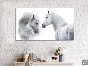 Pine Stretched  Framed 1 Panel - White Horses