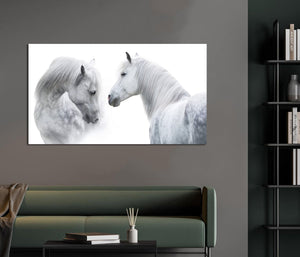 Pine Stretched  Framed 1 Panel - White Horses