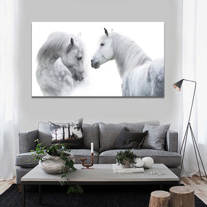 Pine Stretched  Framed 1 Panel - White Horses