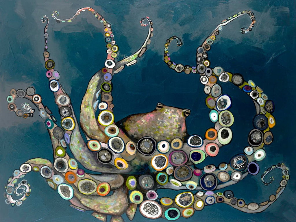 Pine Stretched  Framed 1 Panel - Octopus In The Deep Sea