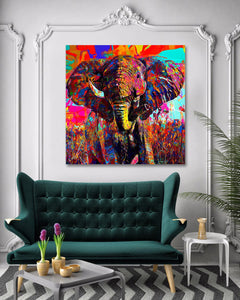 Pine Stretched  Framed 1 Panel - Elephant