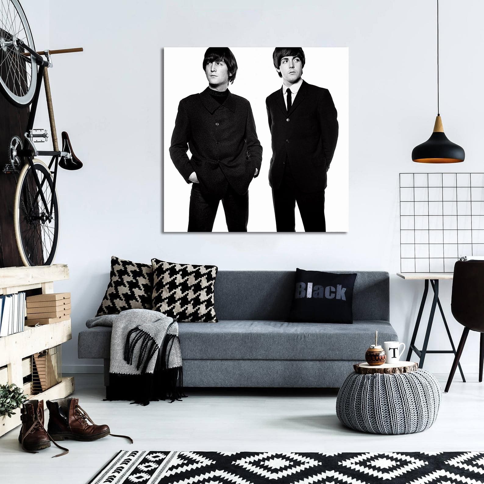 Pine Stretched  Framed 1 Panel - The Beatles John & Paul