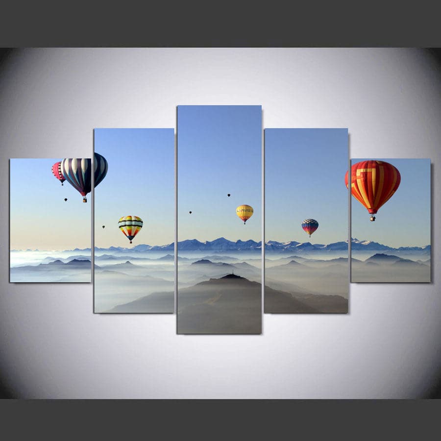 Pine Stretched  Framed 5 Panels -Hot Air Balloon