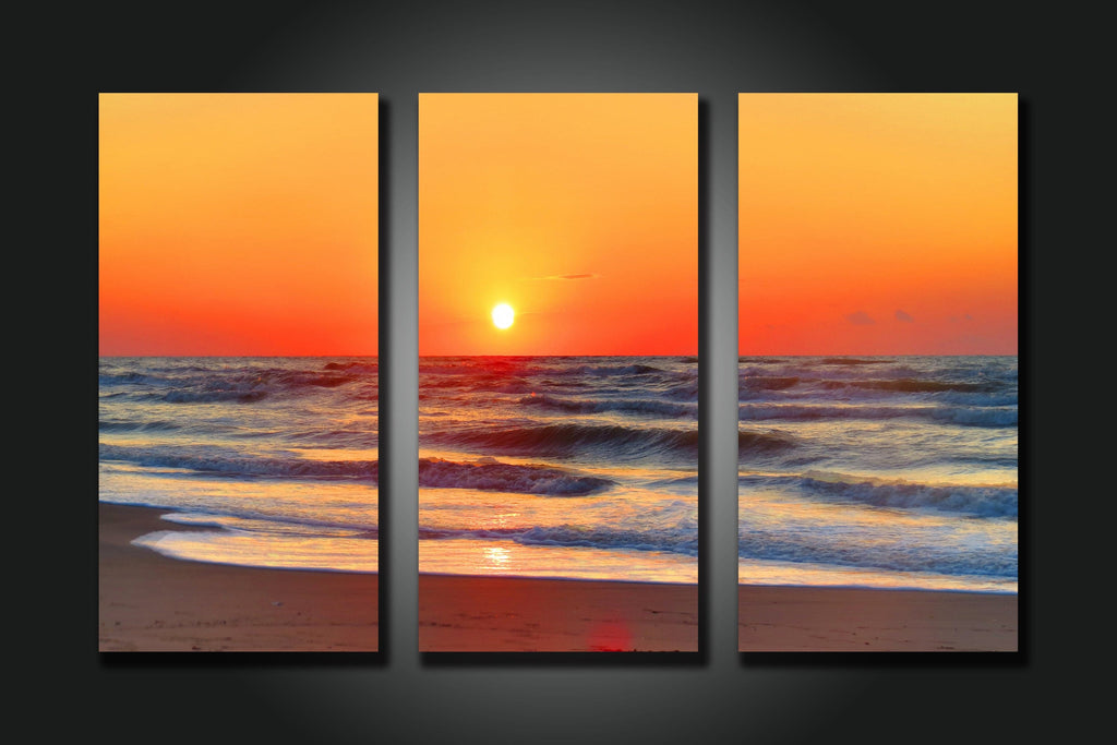 Pine Stretched  Framed 3 Panels - Sunset on the beach