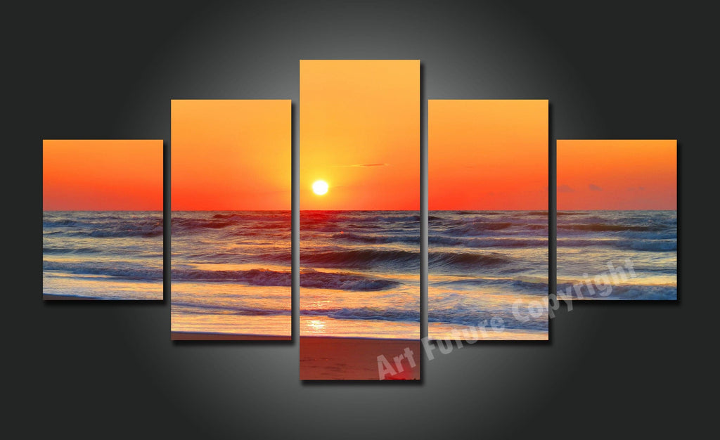 Pine Stretched  Framed 5 Panels - Sunset