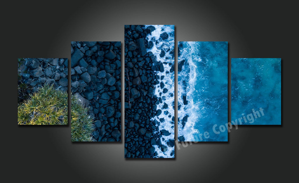 Pine Stretched  Framed 5 Panels - New Zealand Beach