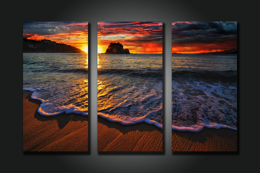 Pine Stretched  Framed 3 Panels - NZ Seascape