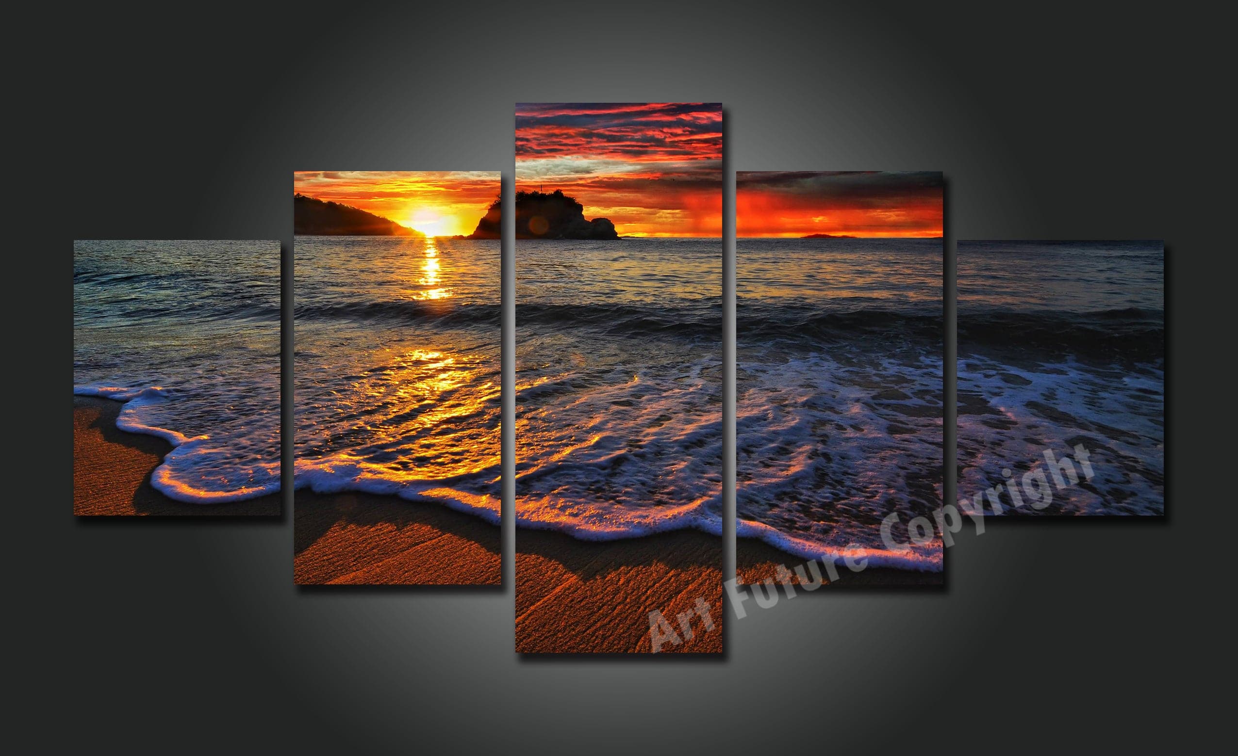 Framed 5 Panels - Sunset