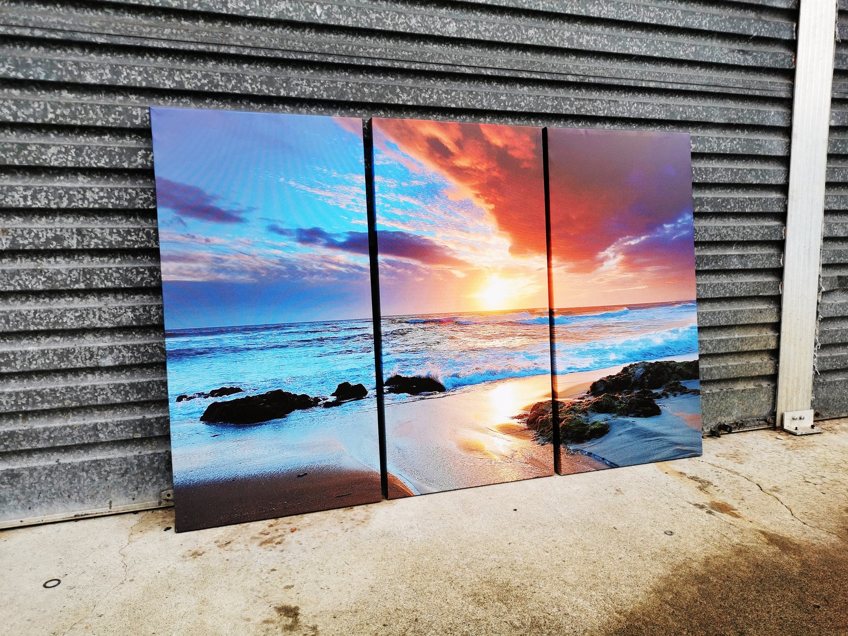 Framed 3 Panels - Finished Products - Sunset on the beach