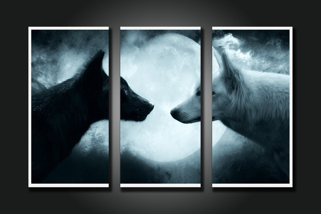 Pine Stretched  Framed 3 Panels - Wolfs