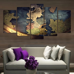 Framed 5 Panels - World Map