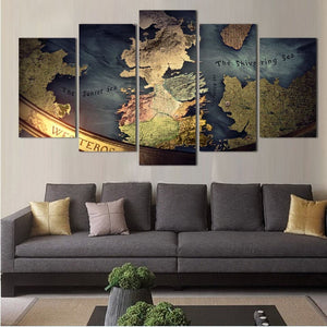 Framed 5 Panels - World Map