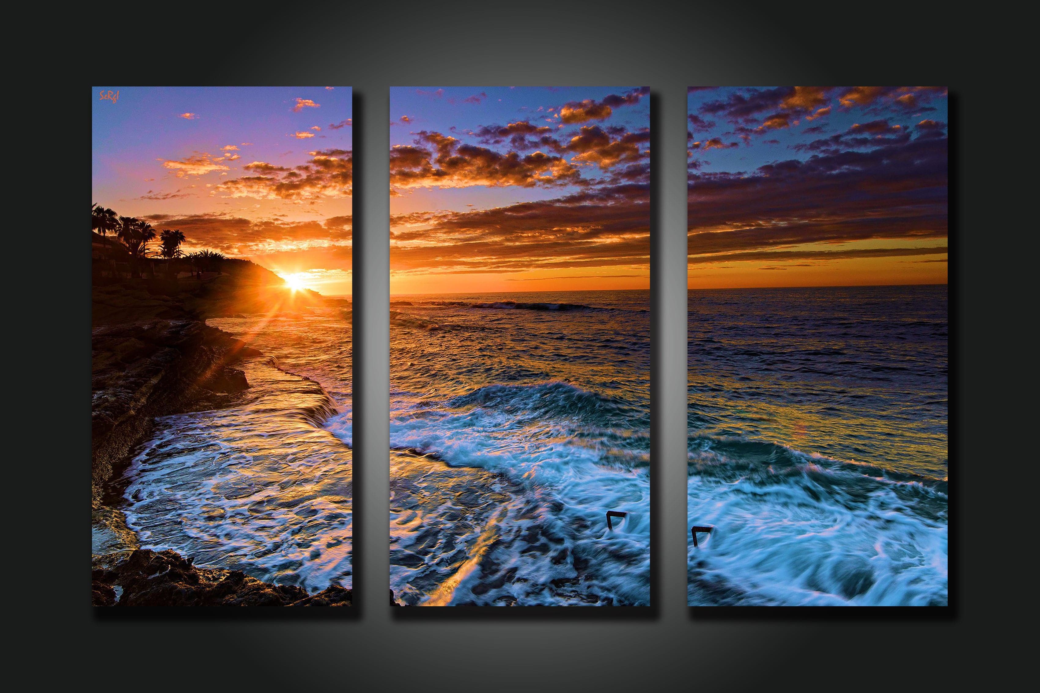 Pine Stretched  Framed 3 Panels - Sunrise