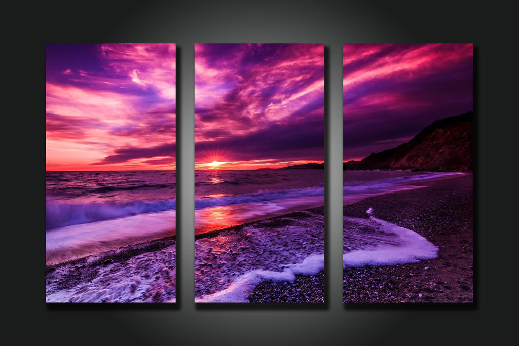 Pine Stretched  Framed 3 Panels - Sunrise