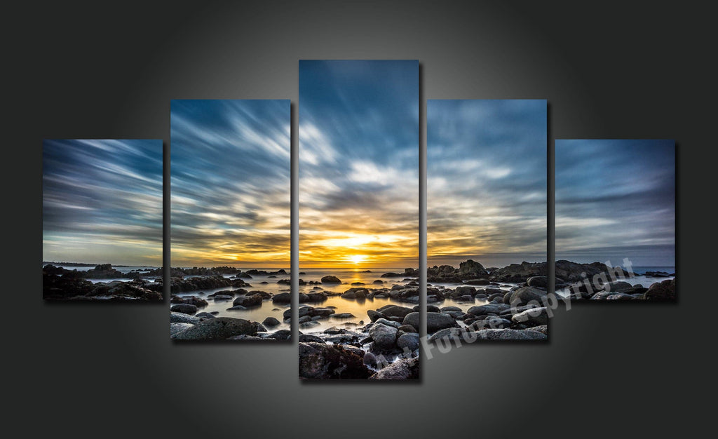 Pine Stretched  Framed 5 Panels - New Zealand Seascape