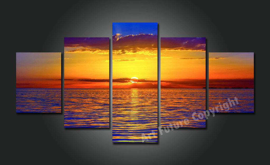 Pine Stretched  Framed 5 Panels - Sunset
