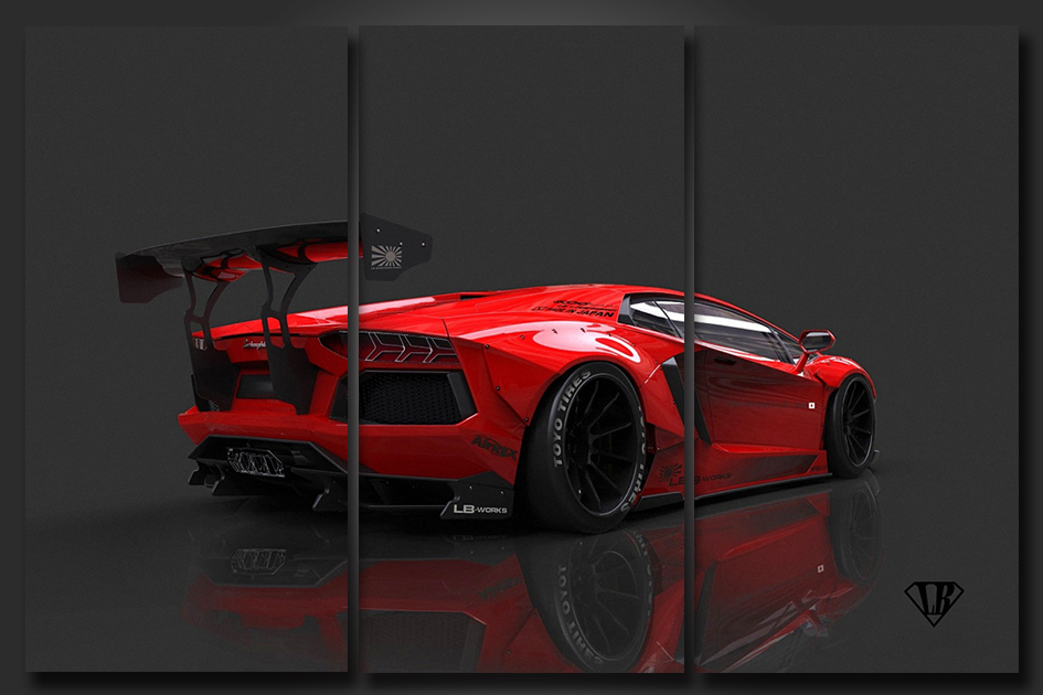 Pine Stretched  Framed 3 Panels - Lamborghini