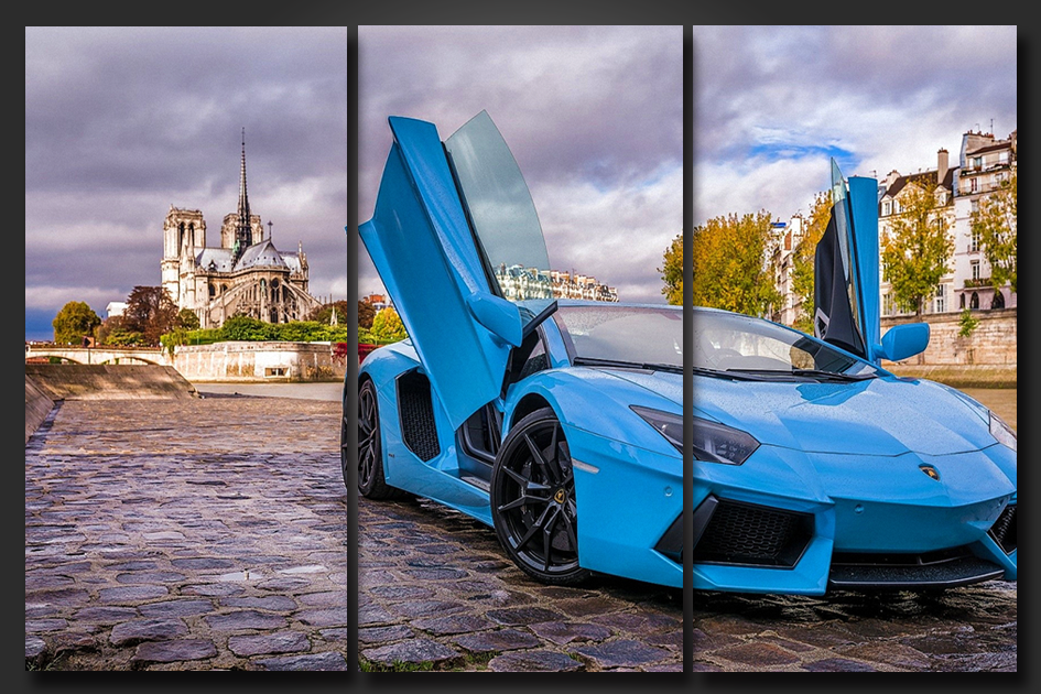 Pine Stretched  Framed 3 Panels - Lamborghini