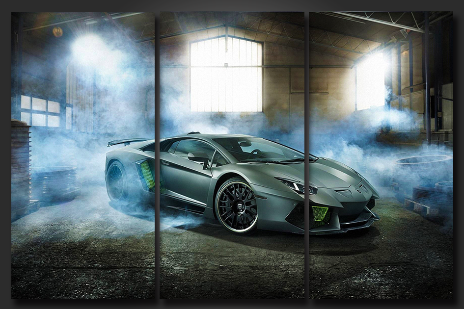 Pine Stretched  Framed 3 Panels - Lamborghini