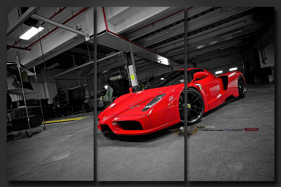 Pine Stretched  Framed 3 Panels - Ferrari