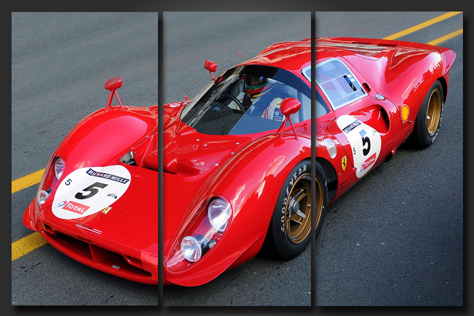 Pine Stretched  Framed 3 Panels - Classic Ferrari