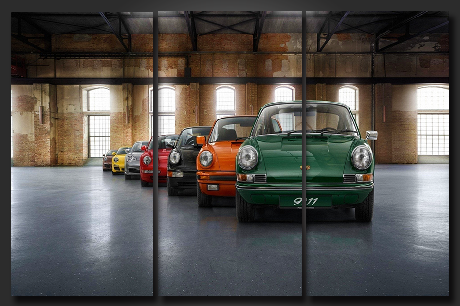 Pine Stretched  Framed 3 Panels - Porsche Evolution