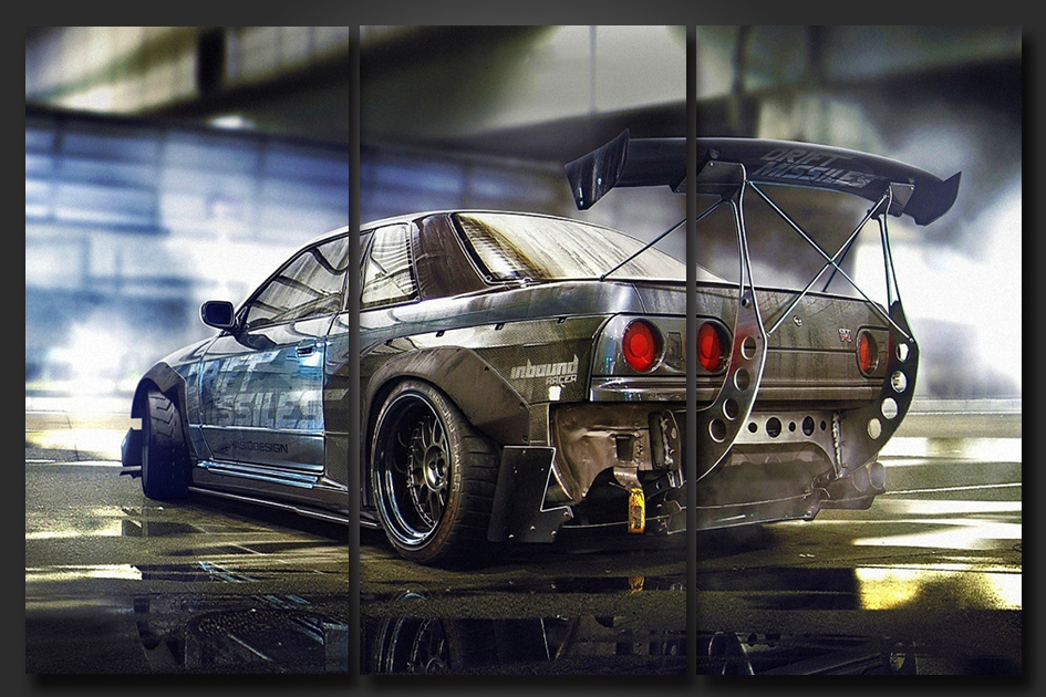 Pine Stretched  Framed 3 Panels - Nismo GTR R32