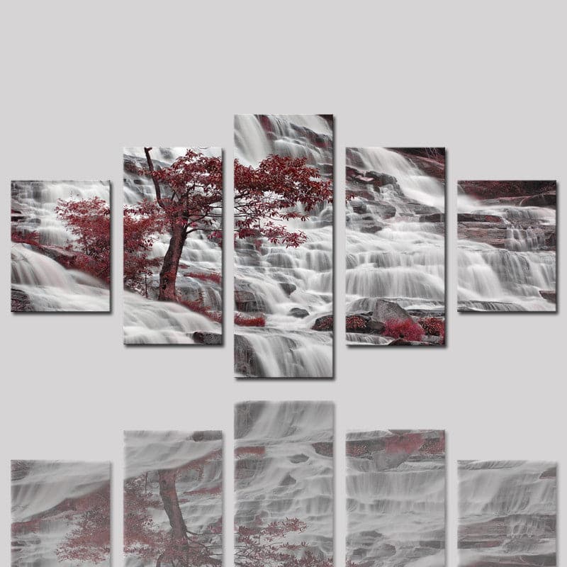 Pine Stretched  Framed 5 Panels - Water Fall