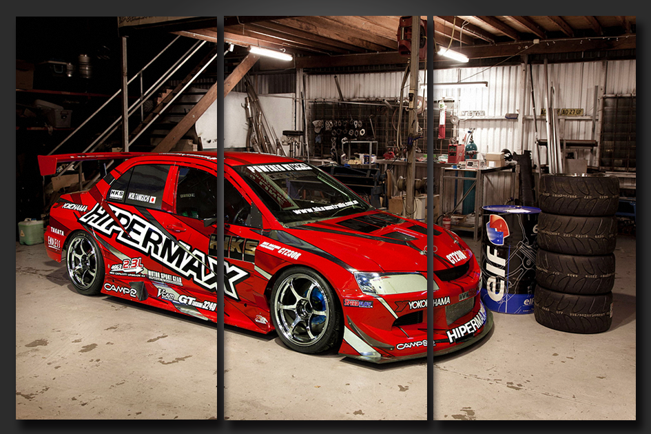 Pine Stretched  Framed 3 Panels - HKS Mitsubishi EVO