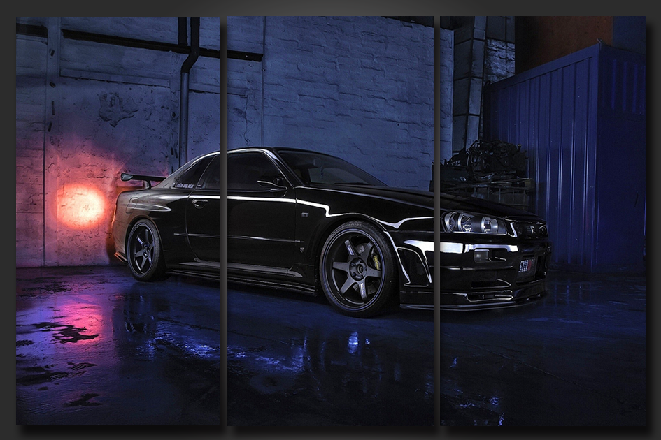 Pine Stretched  Framed 3 Panels - Nismo GTR R34