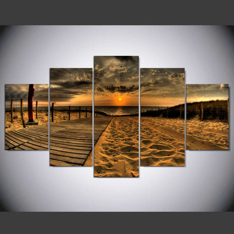 Framed 5 Panels - Sunset on the beach