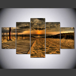 Framed 5 Panels - Sunset on the beach