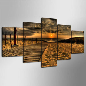 Framed 5 Panels - Sunset on the beach