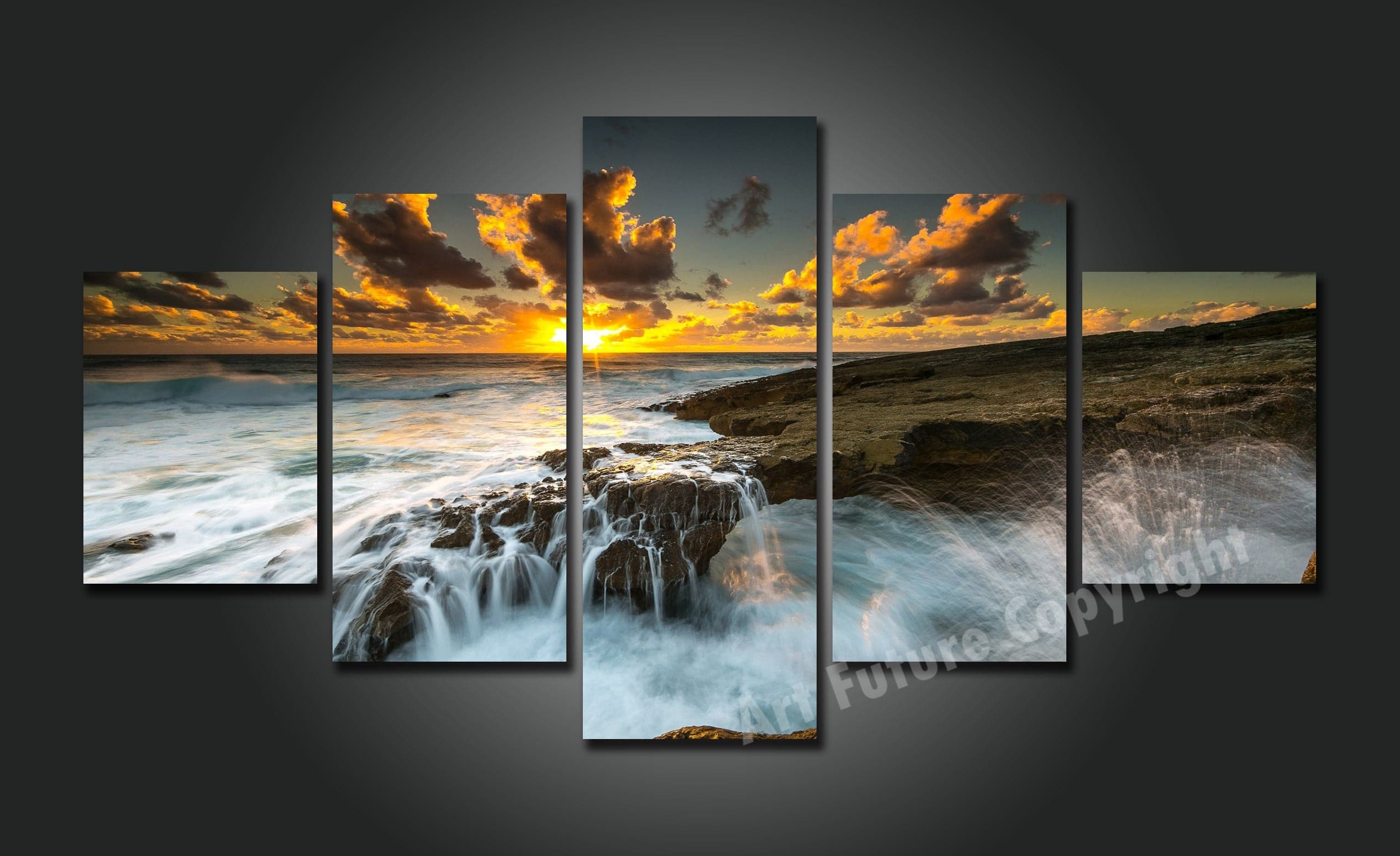Framed 5 Panels - NZ Seascape
