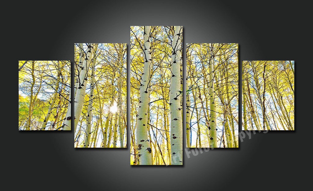 Pine Stretched  Framed 5 Panels - Golden Forest