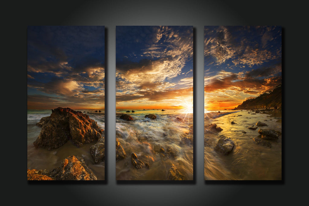Pine Stretched  Framed 3 Panels - New Zealand Beach