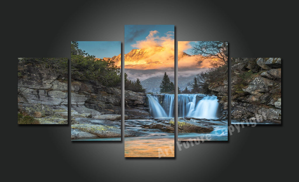 Pine Stretched  Framed 5 Panels - Waterfall