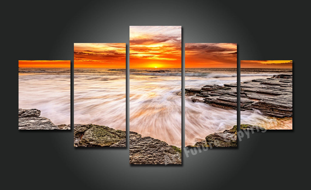 Pine Stretched  Framed 5 Panels - NZ Seascape
