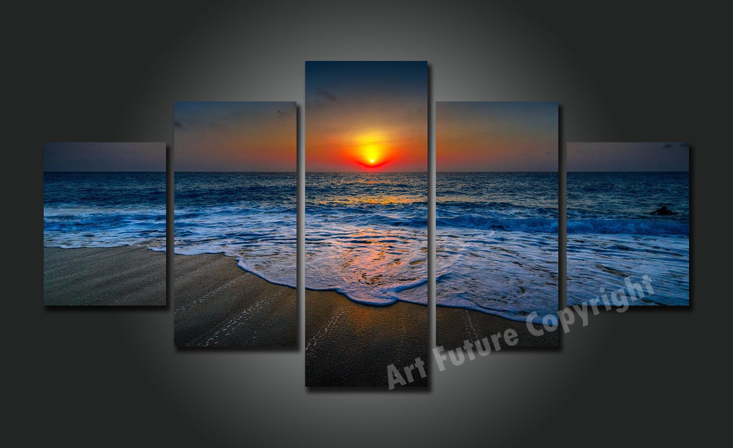 Framed 5 Panels - New Zealand Beach