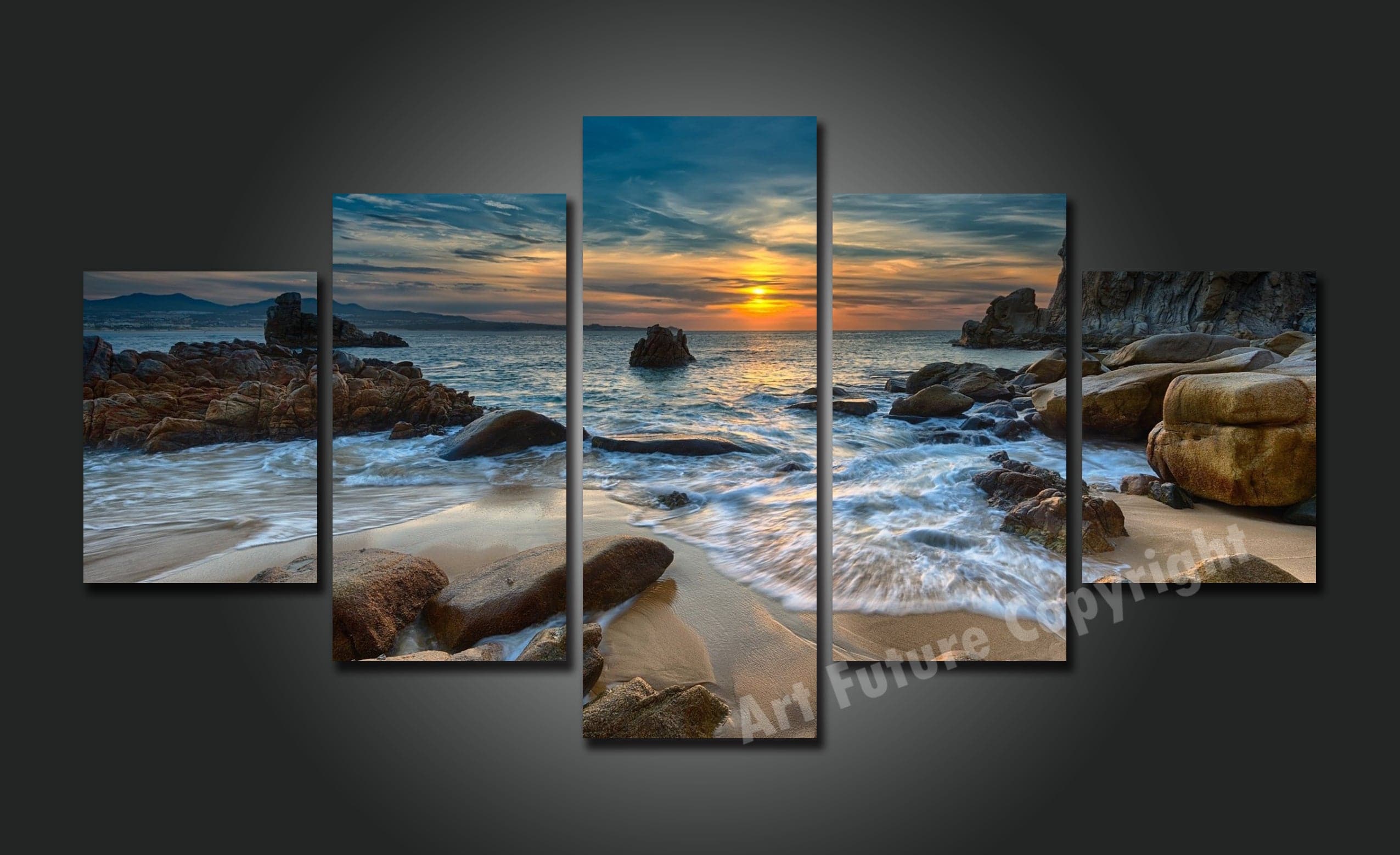 Framed 5 Panels - Auckland Whatipu Beach