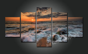 Framed 5 Panels - New Zealand Beach