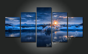 Framed 5 Panels - Sunrise On Antarctica
